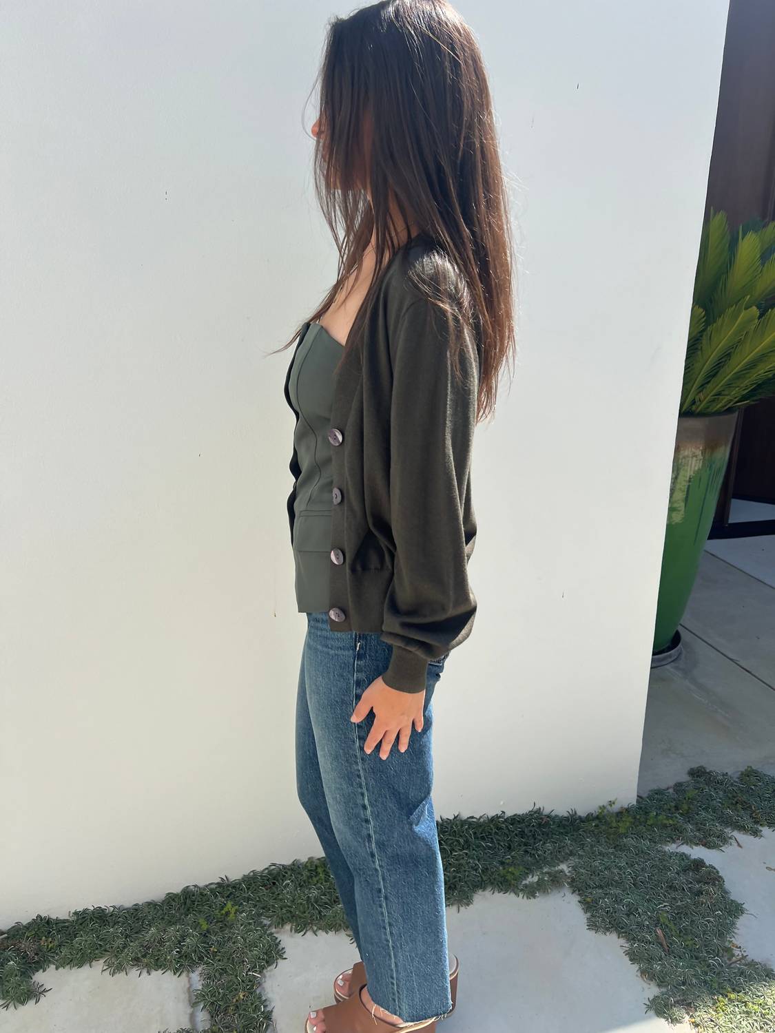 Aiblee - Button Down Olive Bustier Top