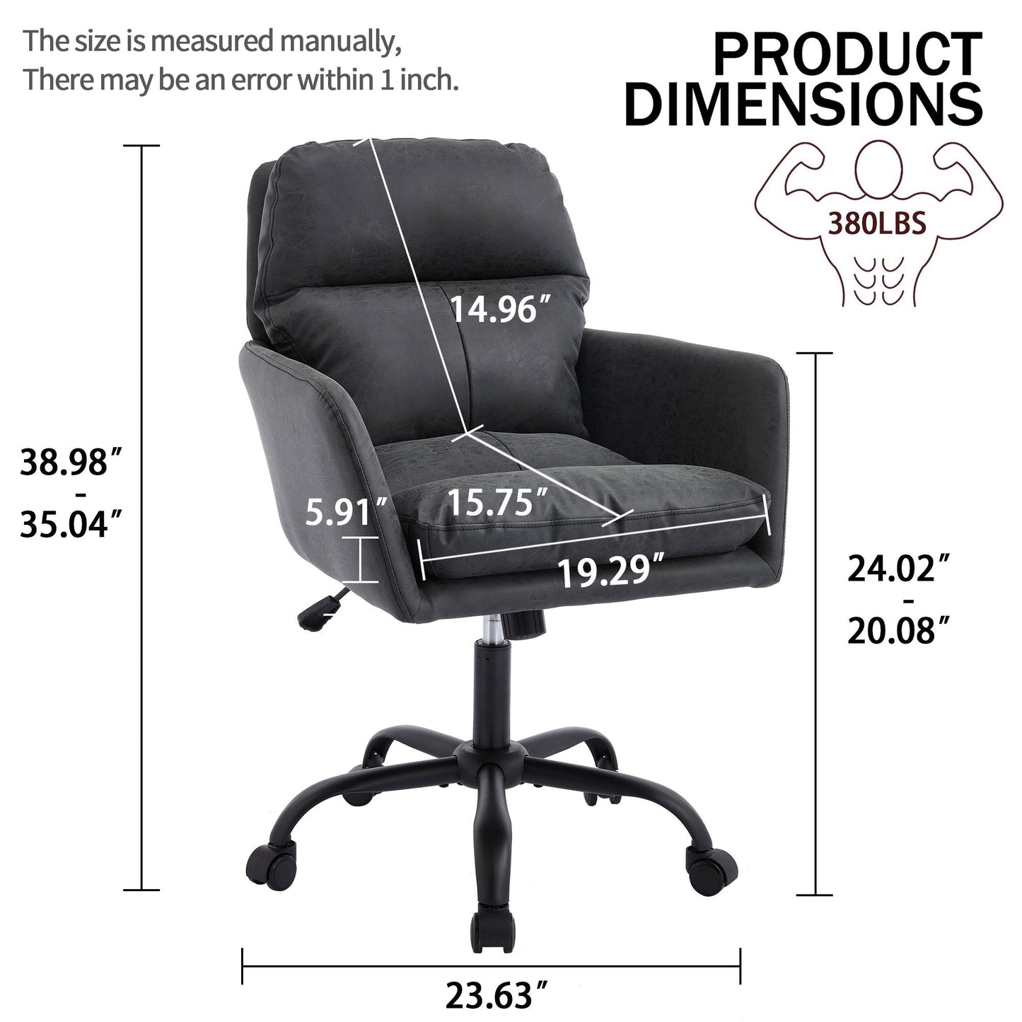 Adjustable Office Chair, Ergonomic Swivel Chair Leather - Black