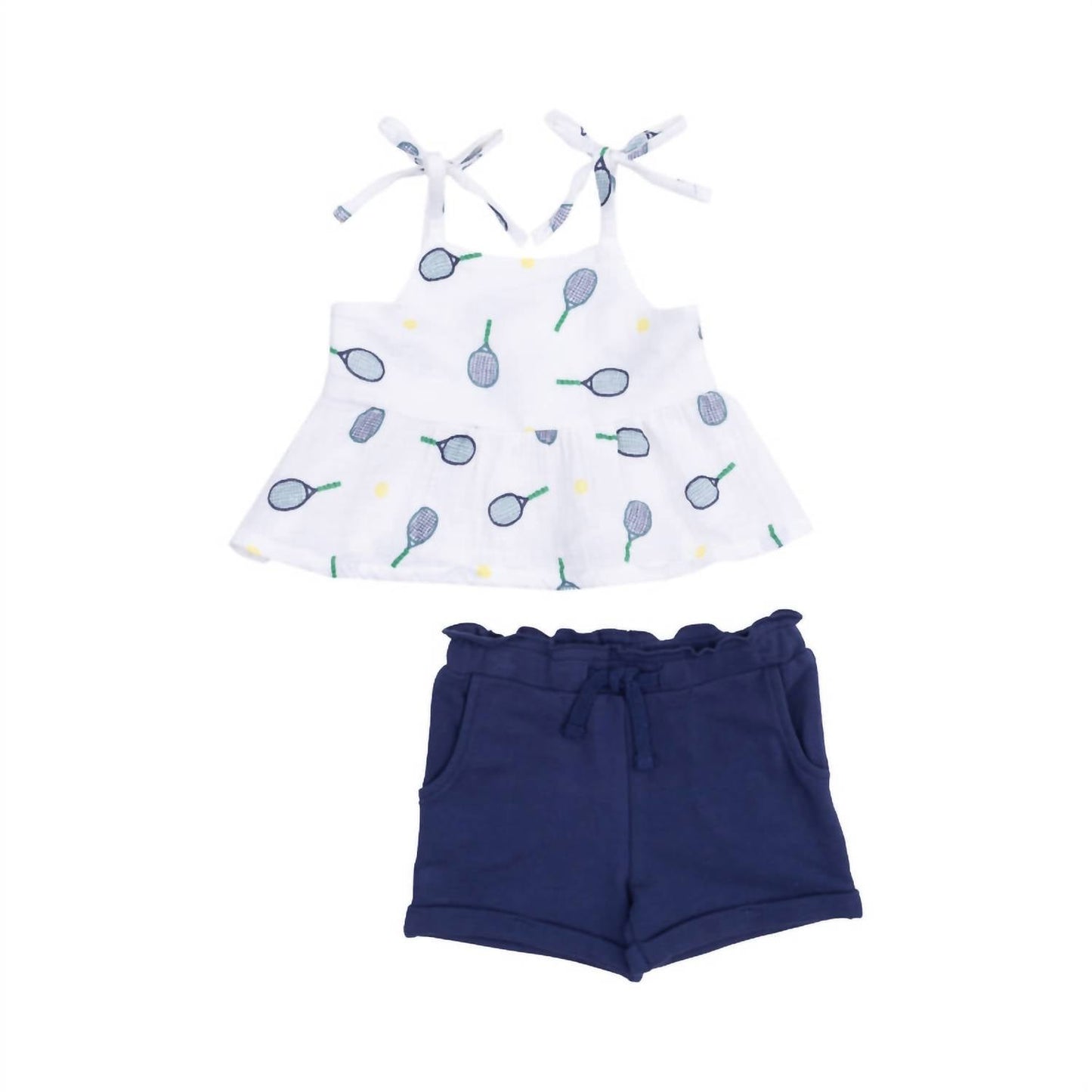 Angel Dear - Girl's Tennis Peplum Muslin Tank With French Terry Shorts
