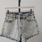 Blue B - Crystal Embellished Acid Wash Shorts