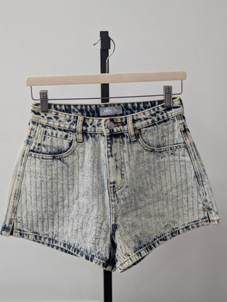 Blue B - Crystal Embellished Acid Wash Shorts