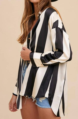 Anniewear - Wide Stripe Satin Effect Blouse