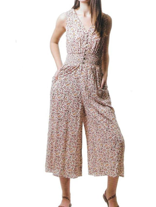 En/Kay - Floral Sleeveless Crop Linen Jumpsuit