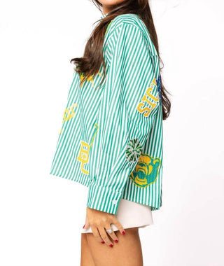 Queen Of Sparkles - Licensed Baylor Mini Icon Striped Button Down Top
