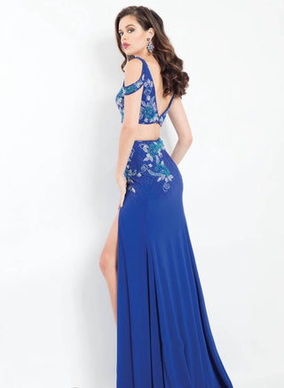 Rachel Allan - Beaded Jersey Two-piece Gown With Slit