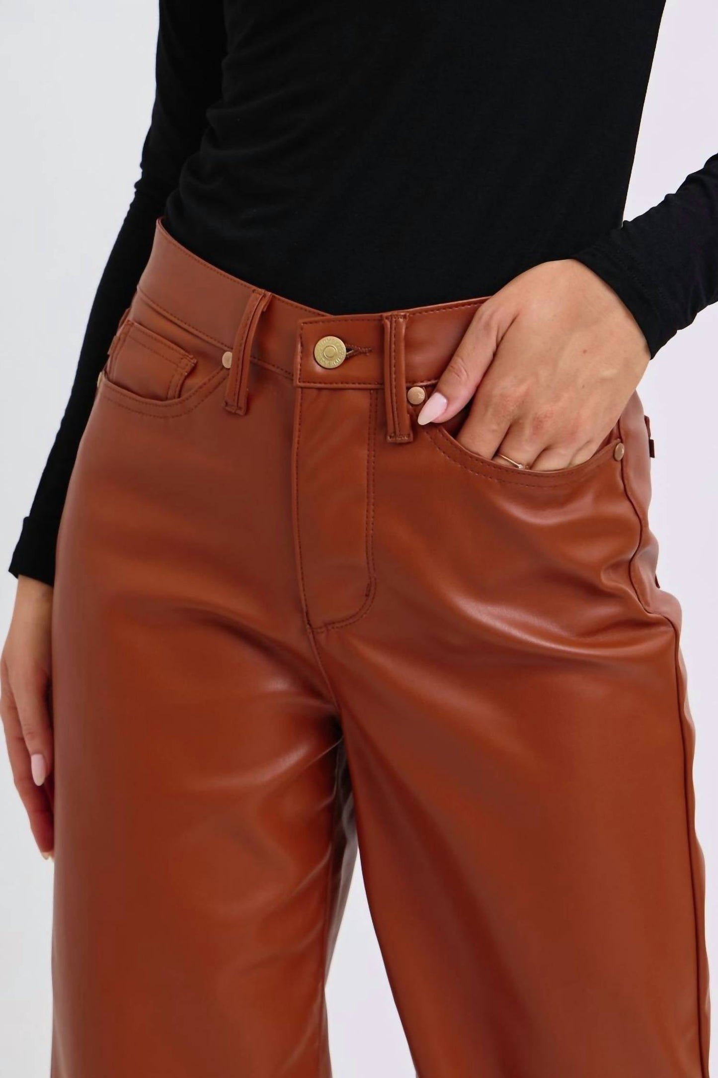 Judy Blue - High Waist Tummy Control Faux Leather Crop Wide Jeans