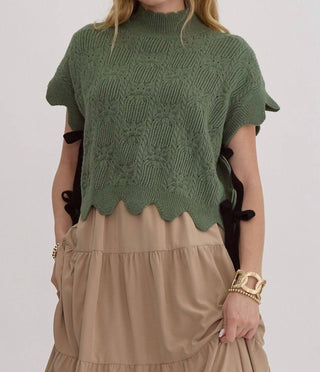 Entro - Mock Neck Top Tie At Sides