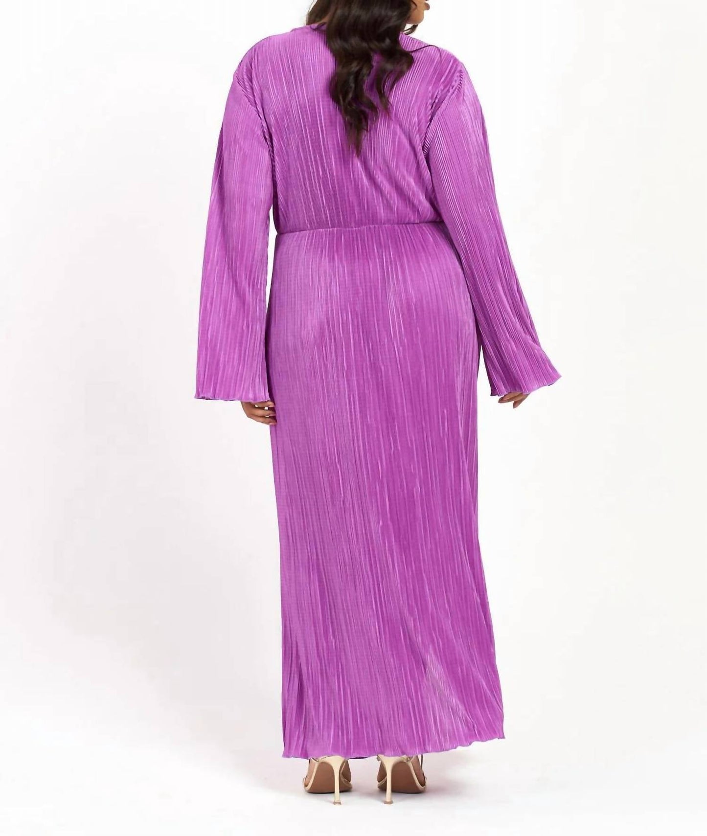Fashion Szn Curve - Plisse Flare Sleeve Midaxi Dress
