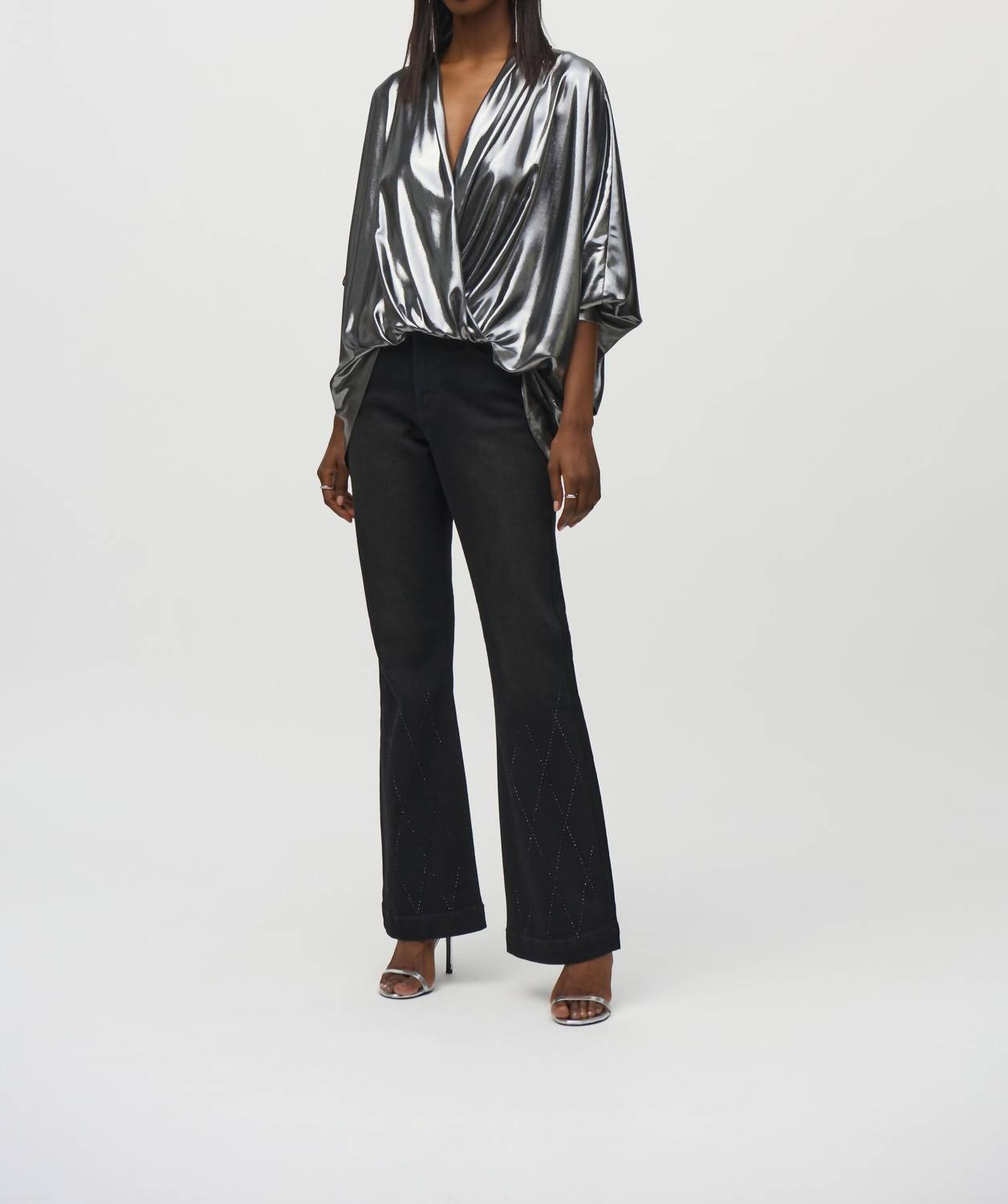 Joseph Ribkoff - Metallic Foiled Chiffon Wrap Top