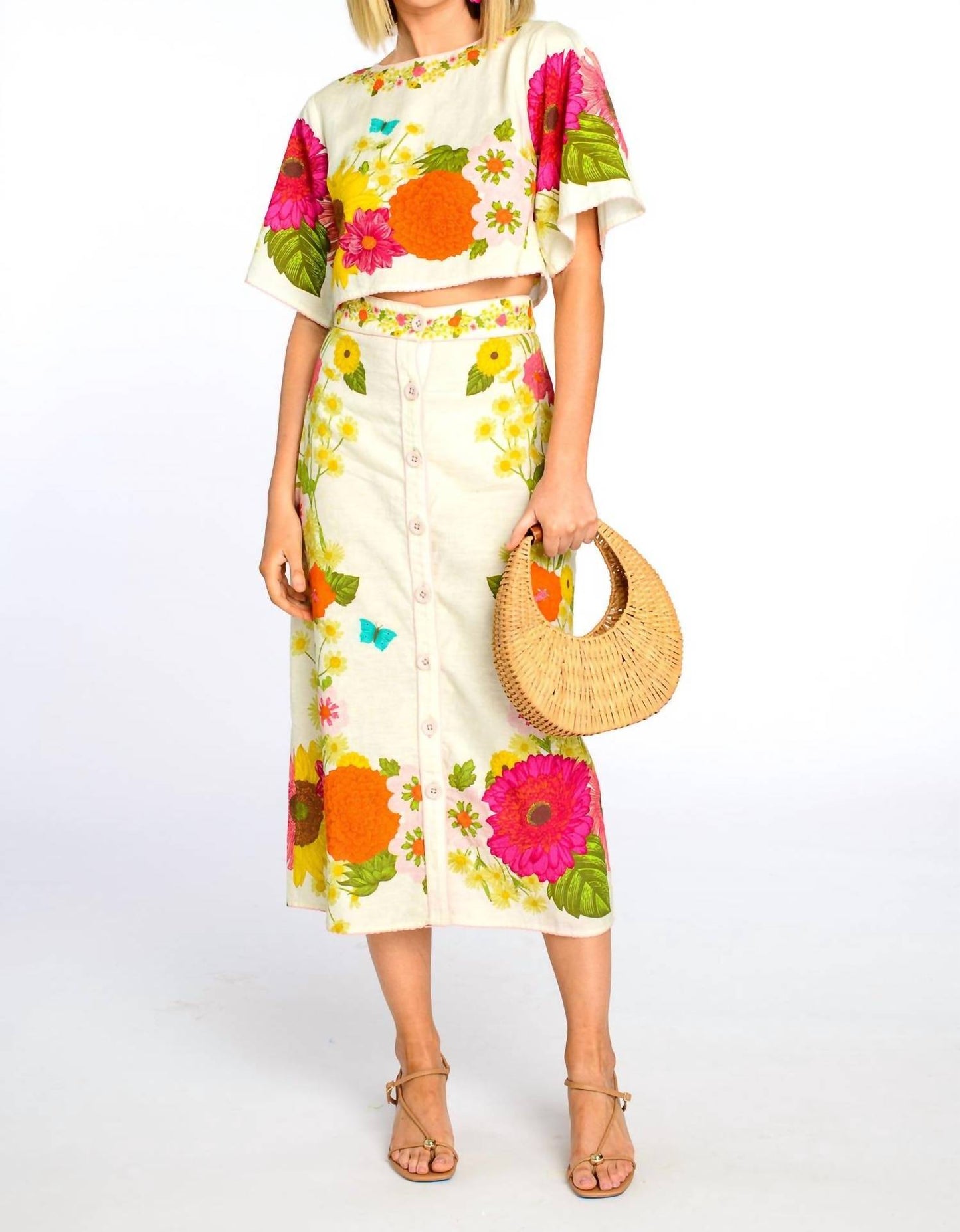 Elizabeth And James - Frannie Button Front Printed Midi Skirt