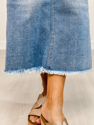 Risen - High-rise Frayed Long Denim Pencil Skirt