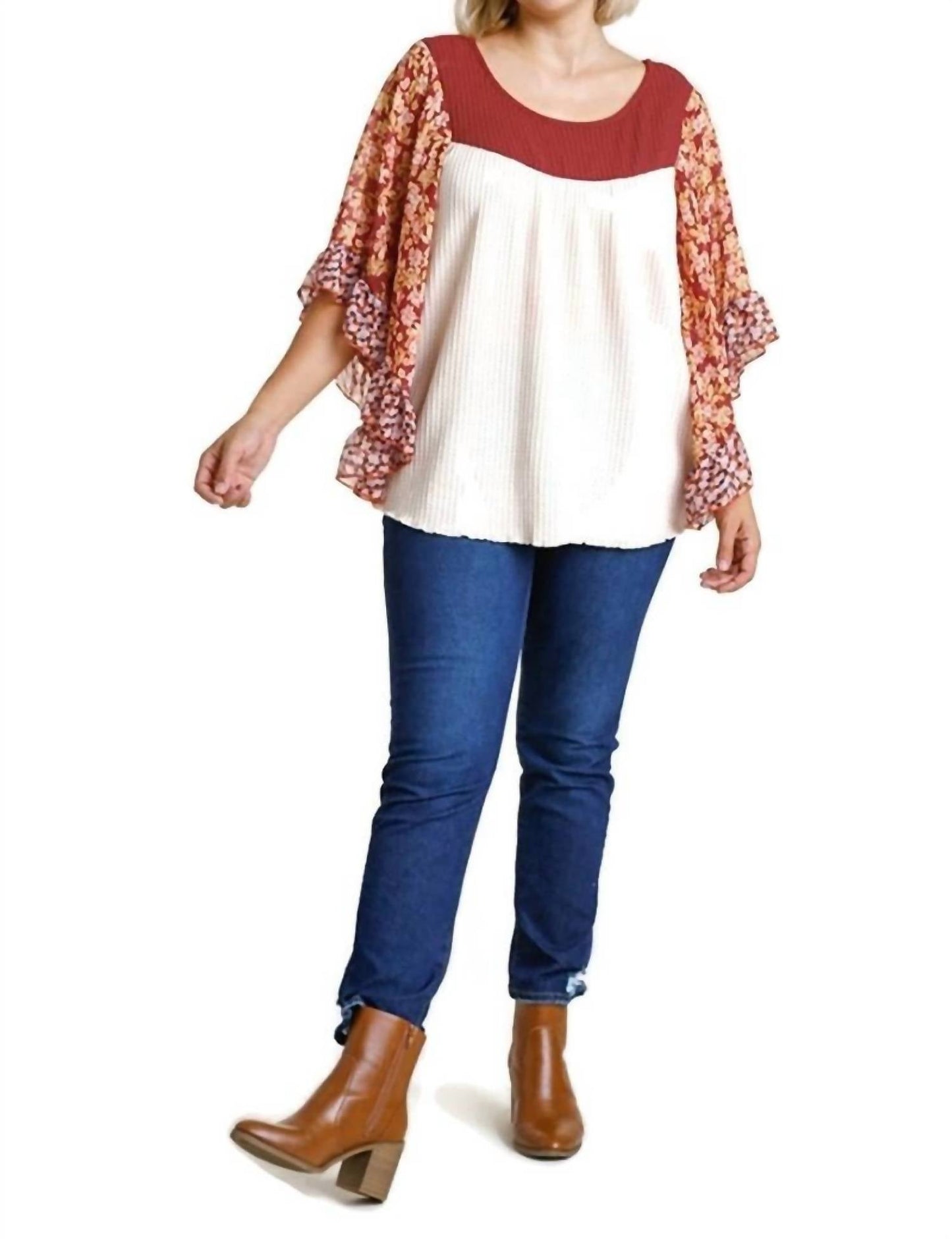 Umgee - Floral Metallic Butterfly Sleeve Top