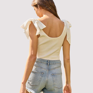 Lalavon - Kiana Shoulder Ribbon Tie Tank Top