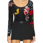 Alice + Olivia - Delaina Scoop Neck Long Sleeve Velvet Top