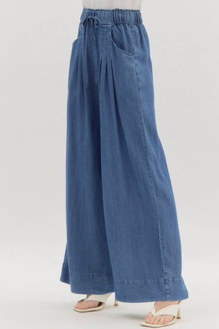 Entro - Pintuck Denim Wide Leg Pants