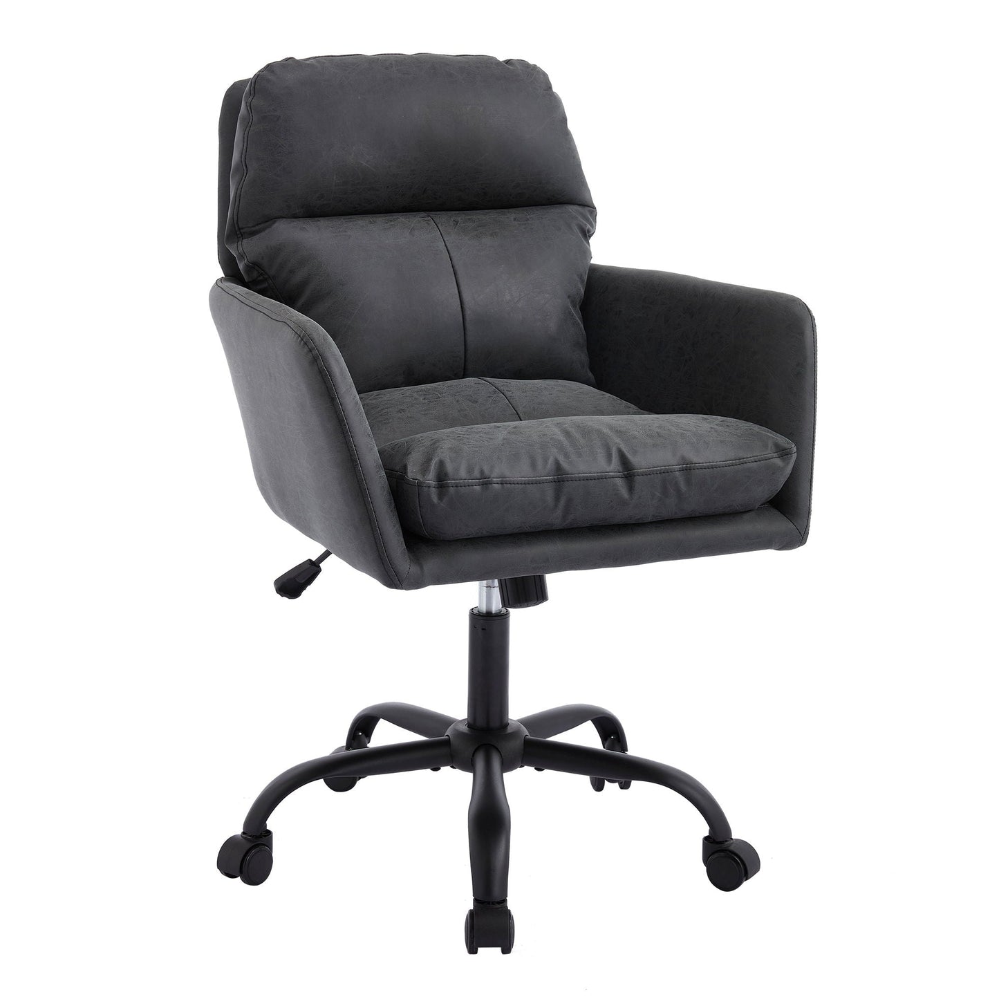 Adjustable Office Chair, Ergonomic Swivel Chair Leather - Black