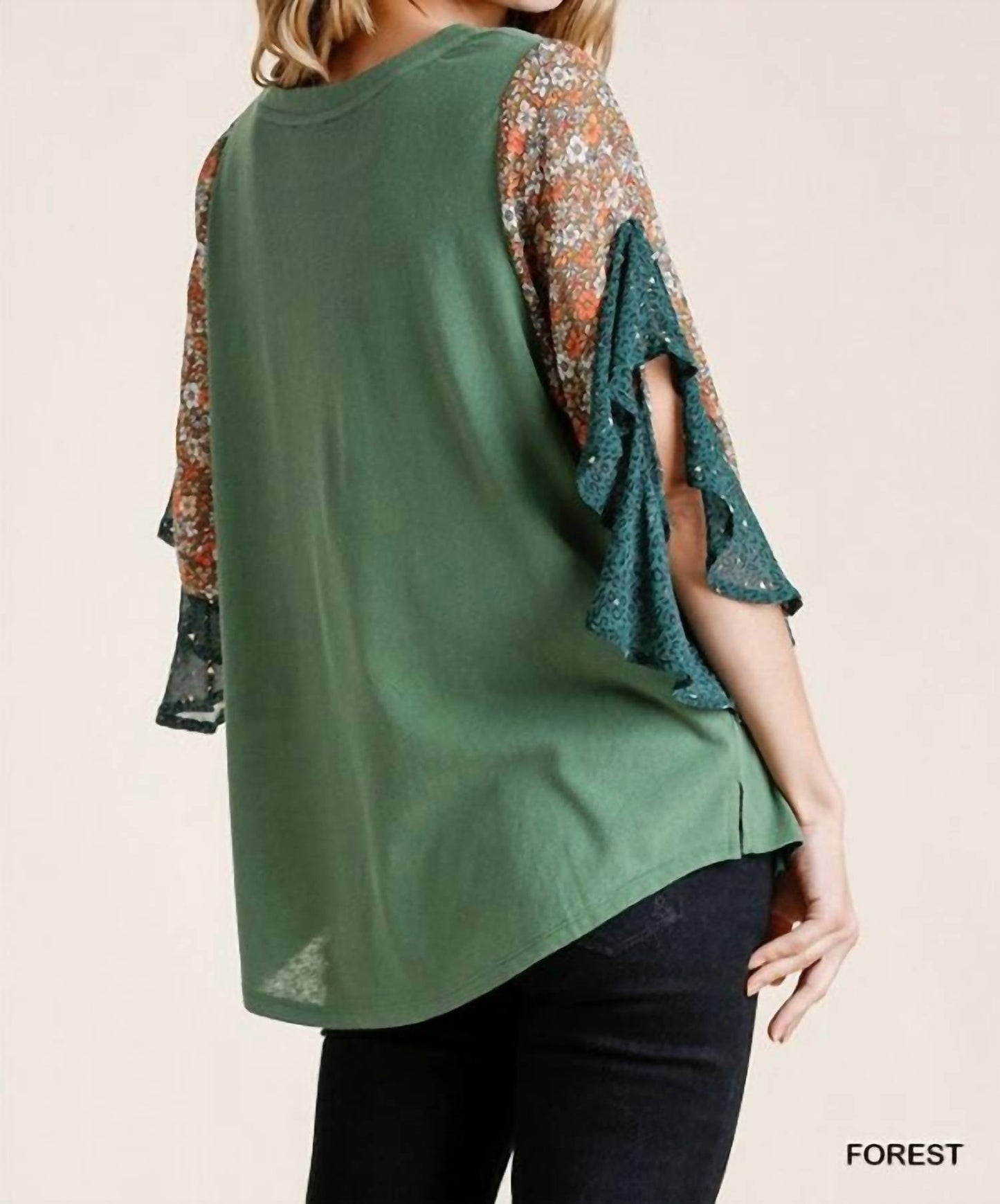 Umgee - Floral & Animal Bell Sleeve Top