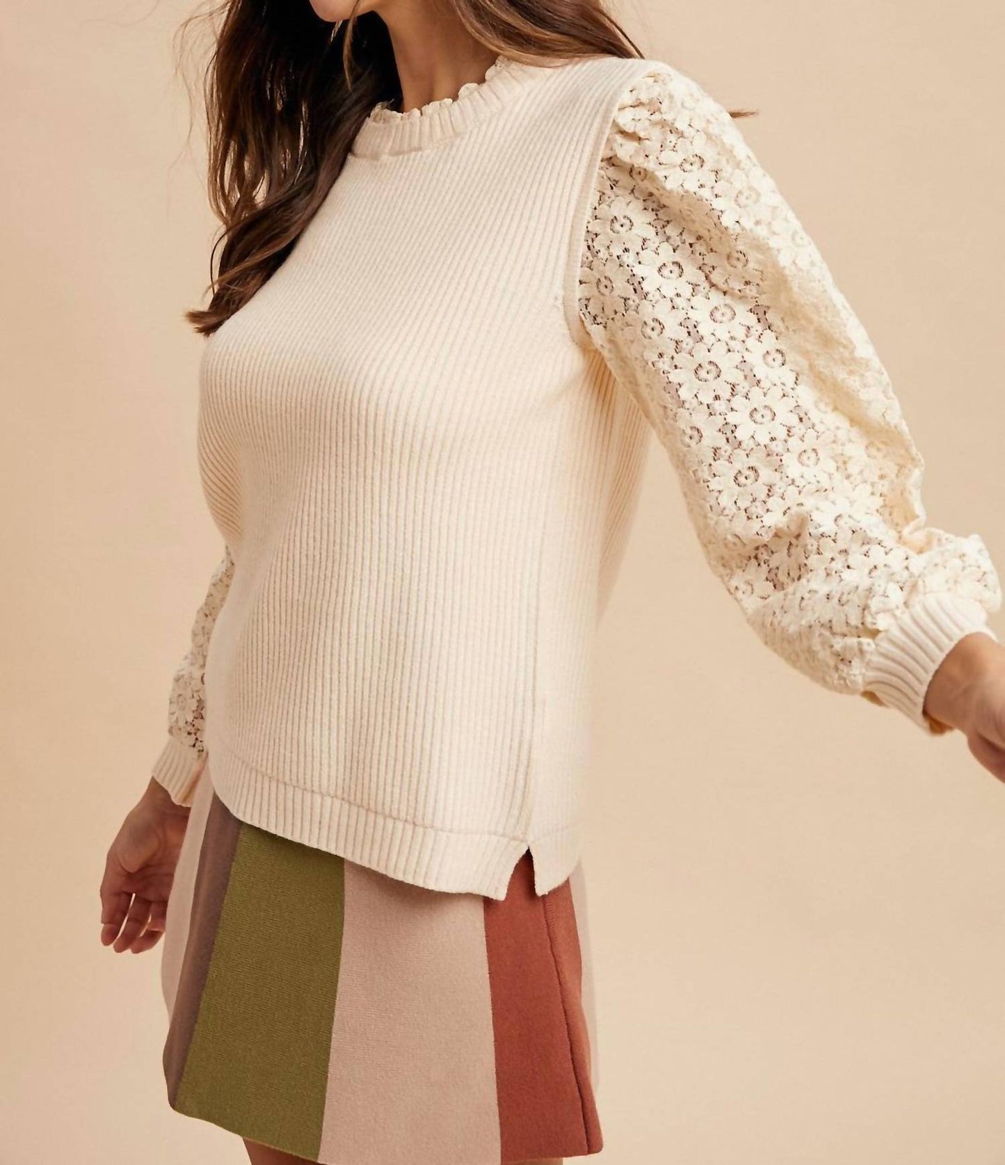 Anniewear - Mixed Media Mock Neck Sweater