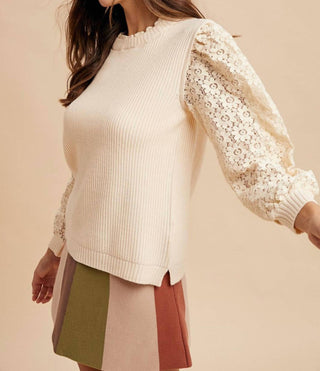 Anniewear - Mixed Media Mock Neck Sweater