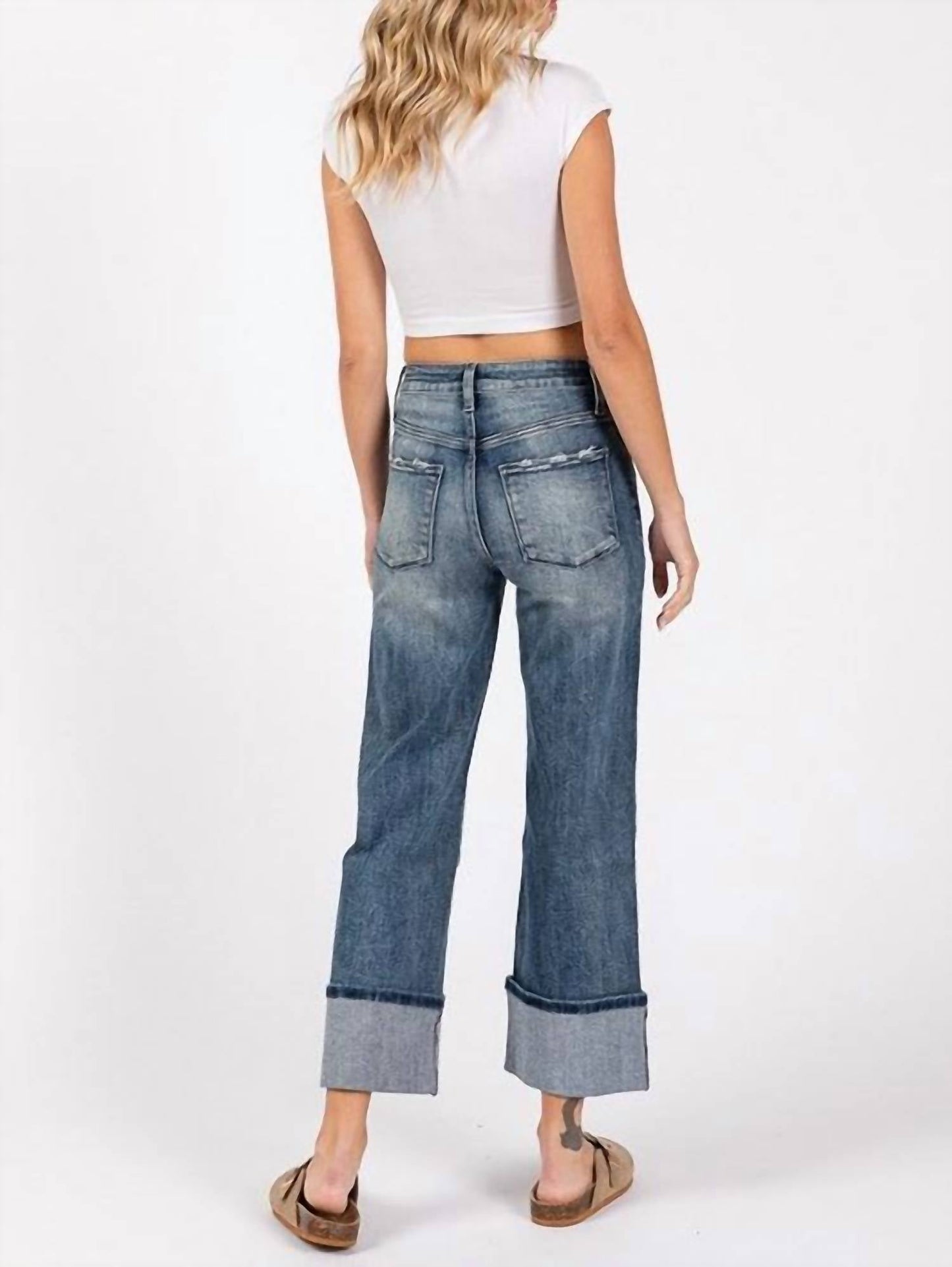 Petra153 - Women's High Rise Cuffed Straight Leg Jeans