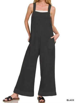 Zenana - Knit Waffle Wide Leg Overalls