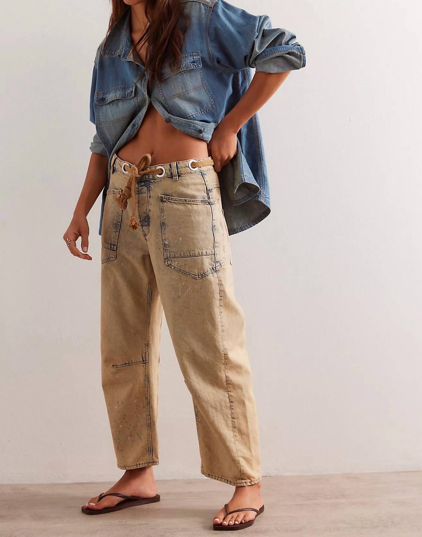 Free People - Moxie Low Slung Pull On Barrel Pants