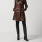 Joseph Ribkoff - Faux Leather Belted Double-breasted Coat