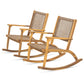 GO 2 Pieces Patio Rocking Chair Set, Natural Acacia Wood and Wicker