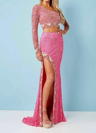Rachel Allan - Appealing Textured Sequins 2-piece Set Gown