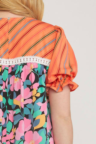 Entro - Mixed Print & Lace Blouse - Plus