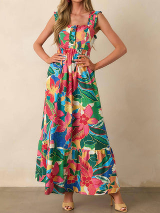 Skies Are Blue - Tropical Print Tiered Maxi Dress