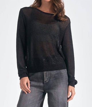 Elan - Ainsley Metallic Mesh Crewneck Sweater