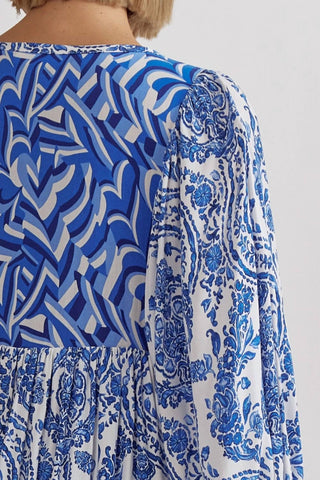 Entro - Regal Bliss Paisley Mixed Print Baby Doll Dress