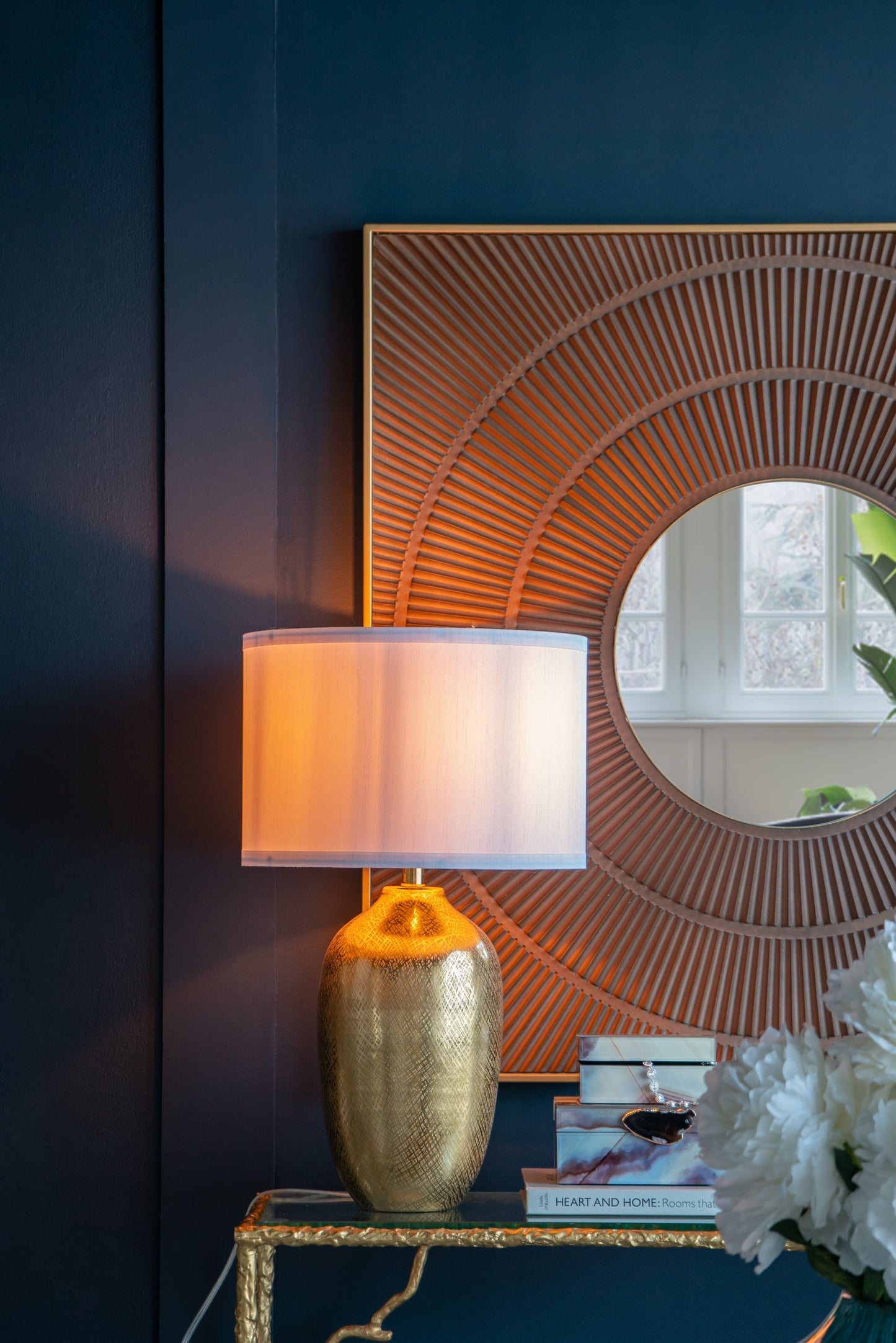 D18x31" Round Aluminum Sheet Gold Table Lamp with White Fabric Shade