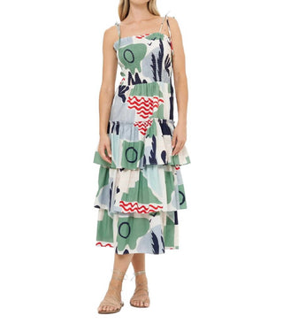 Oliphant - Smocked Tie Strap Ruffle Midi Dress