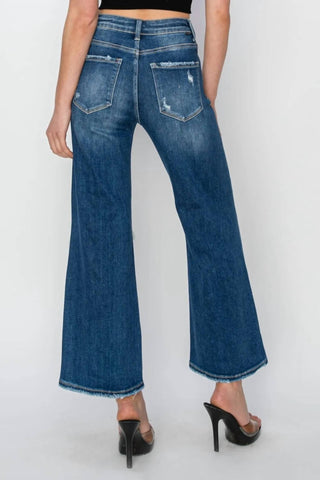 Risen - Full Size High Rise Patch Detailed Wide Leg Crop Jeans