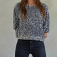 By Together - Sequin Velvet Round Neck Short Sleeve Top