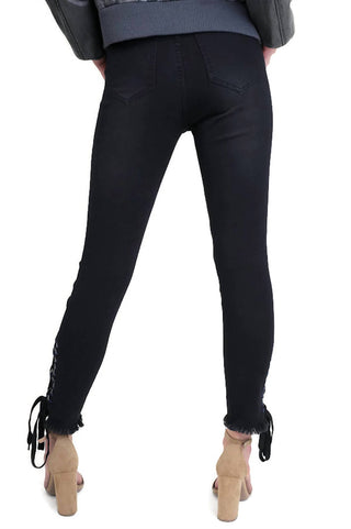 Umgee - Embroidered Lace Up Ankle Skinny Jeans