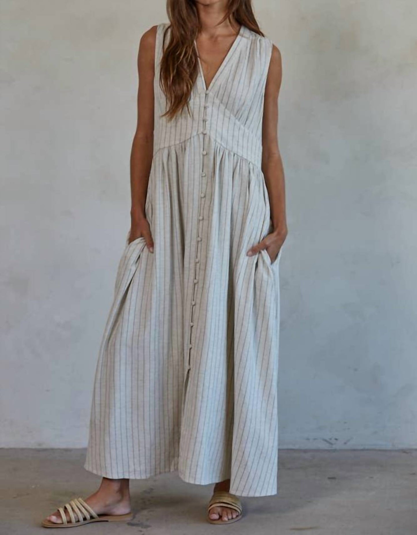 By Together - Skylar Linen Cotton Striped Maxi Dress