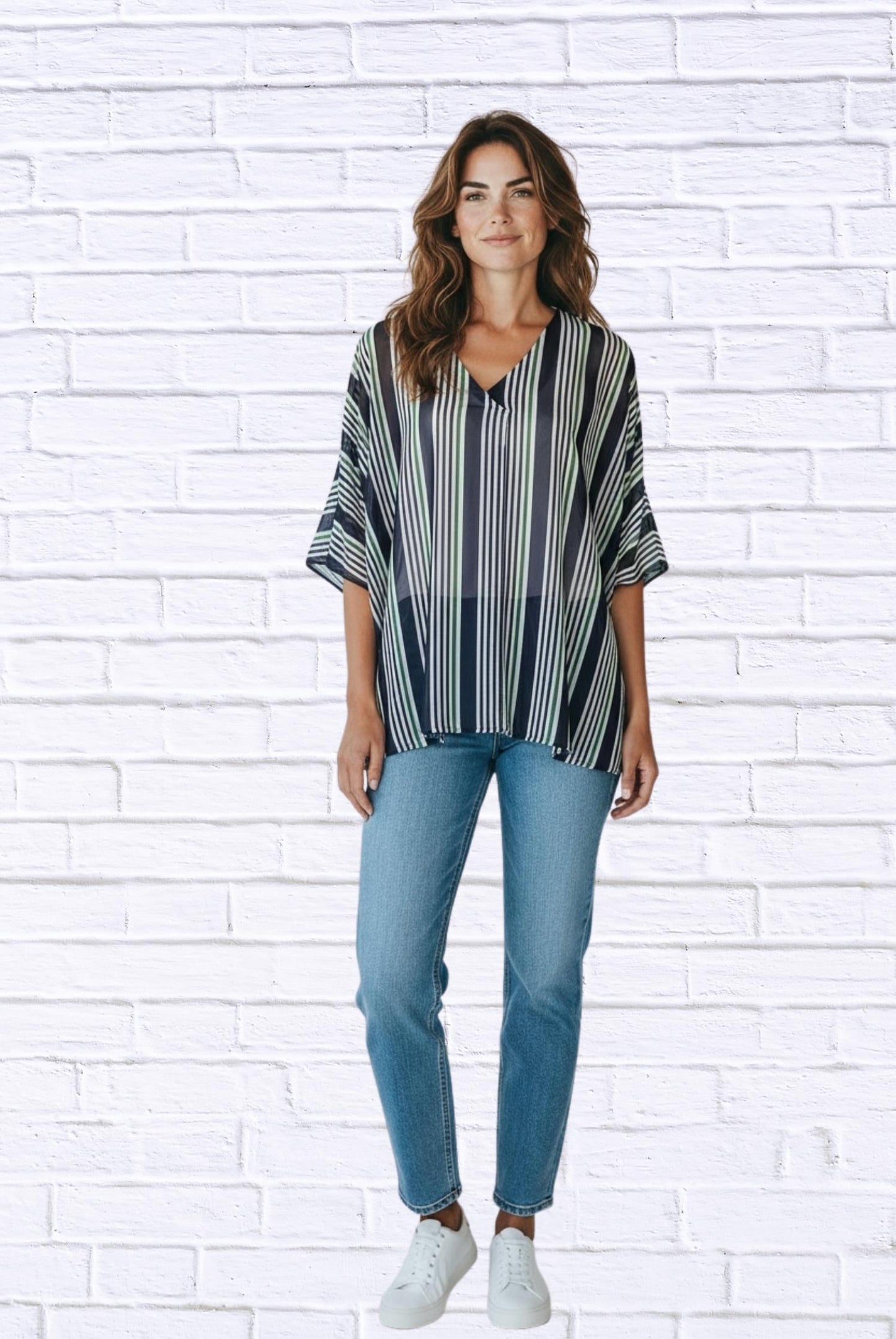 Calypso - Striped Chiffon Kaftan Top