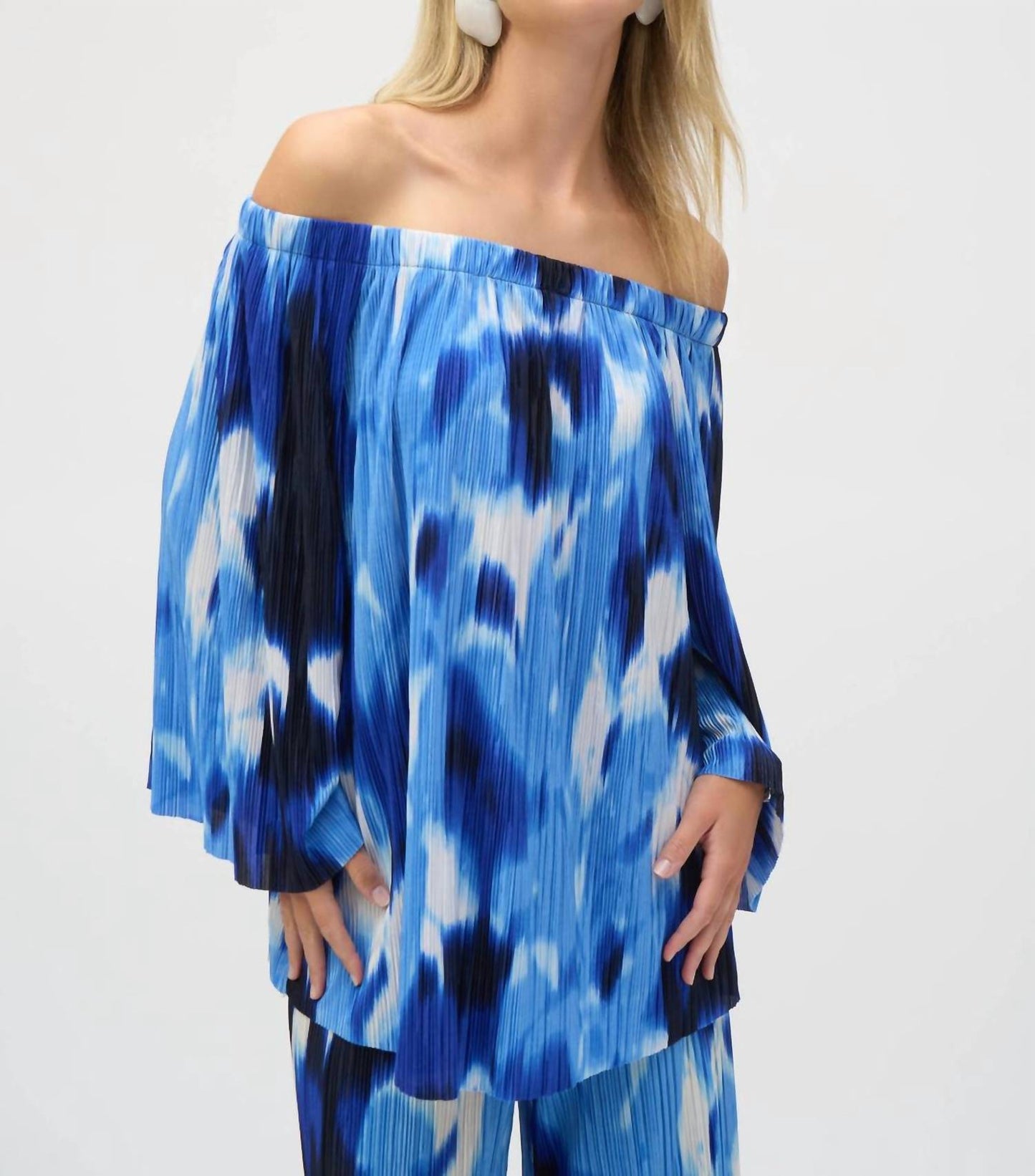 Joseph Ribkoff - Tropical Print Pleated Off-shoulder Top