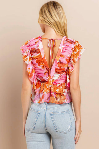 Tcec - Blushing Sunset Ruched Top