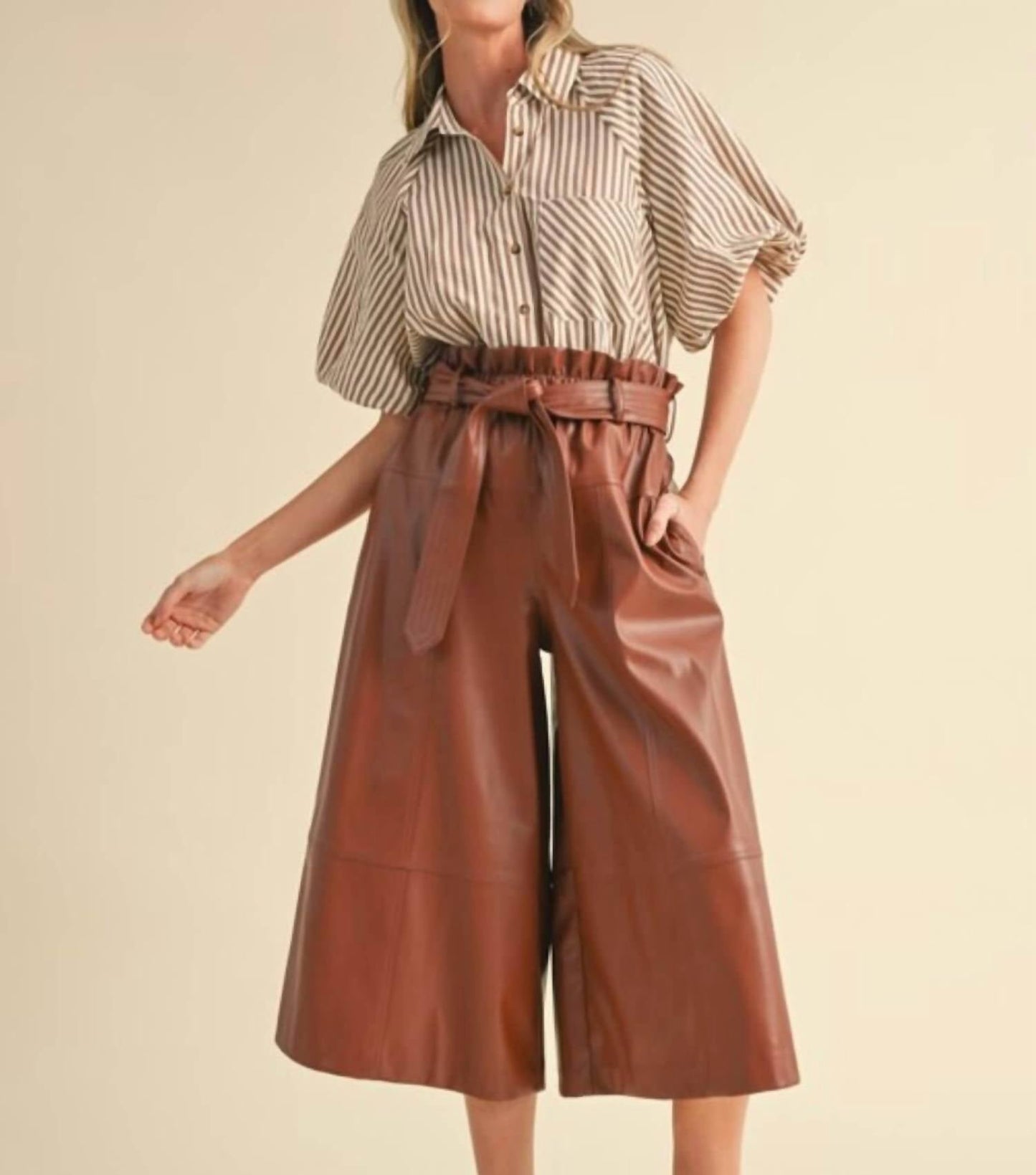 &Merci - Bubble Sleeves Striped Blouse