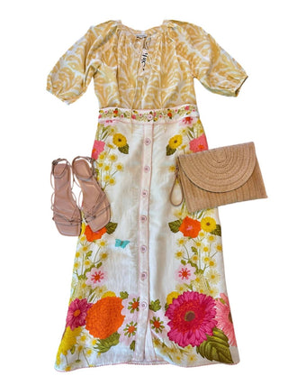 Elizabeth And James - Frannie Button Front Printed Midi Skirt