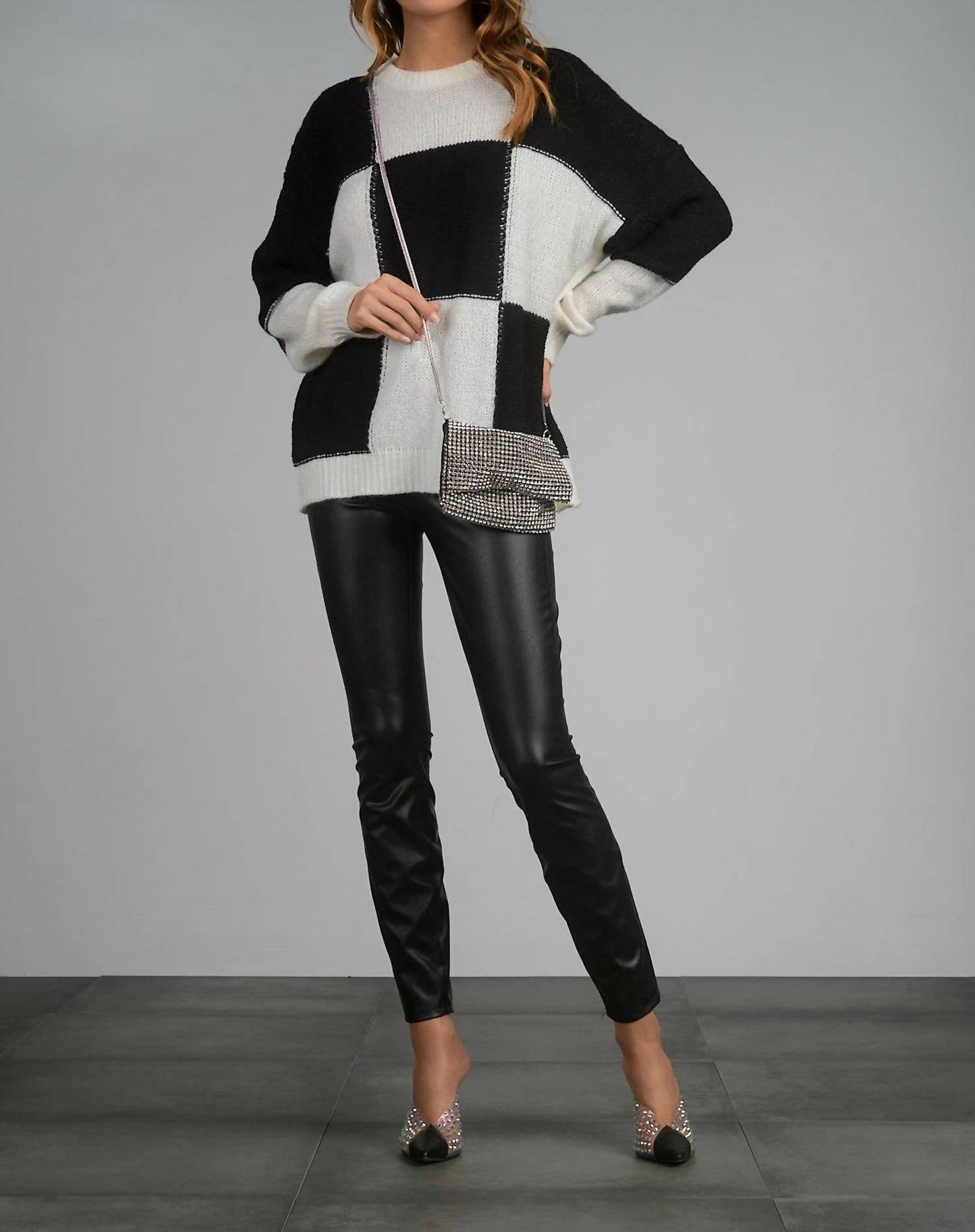 Elan - Checkerboard Crewneck Sweater