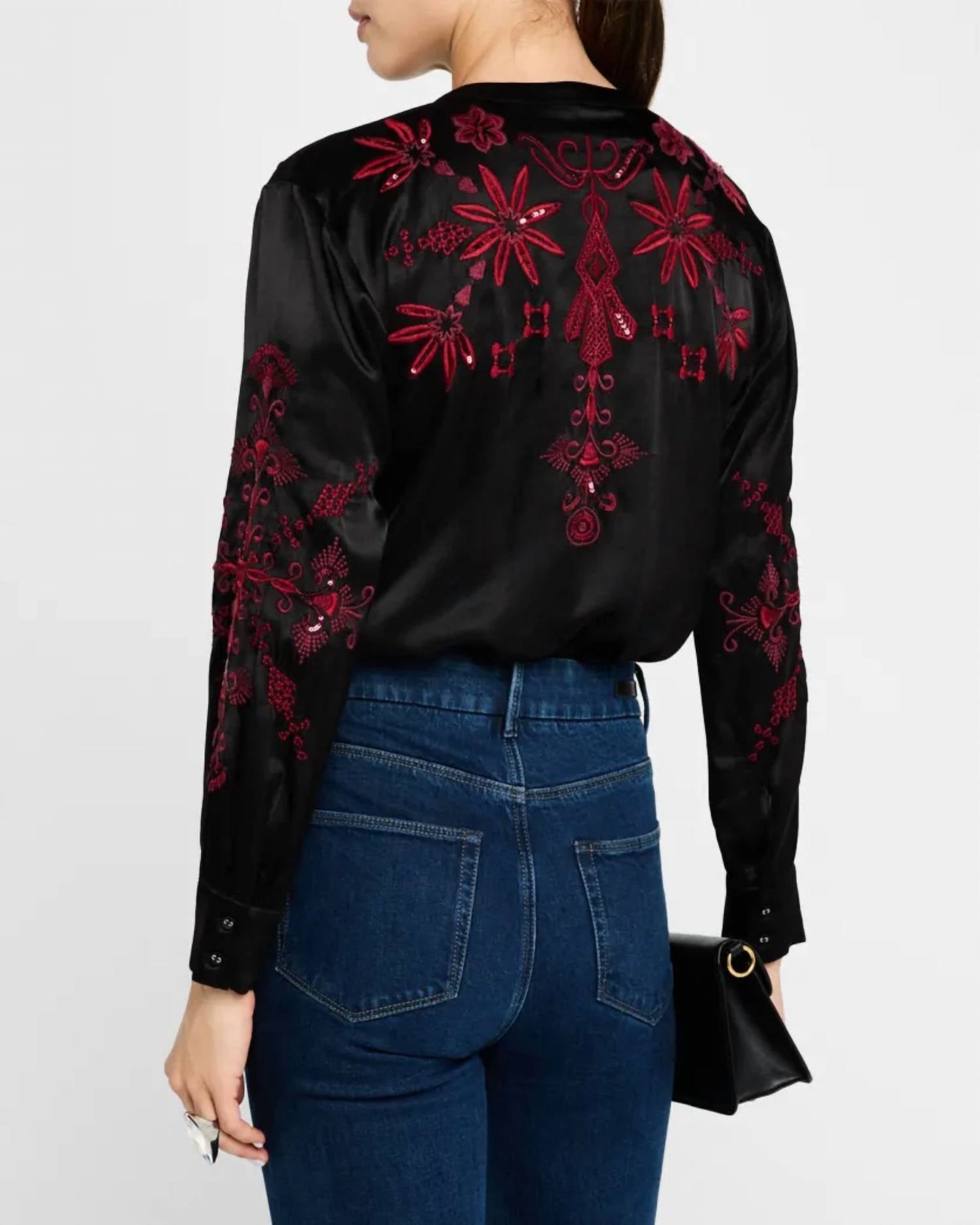 Johnny Was - Annalina Sequin Floral-Embroidered Shirt