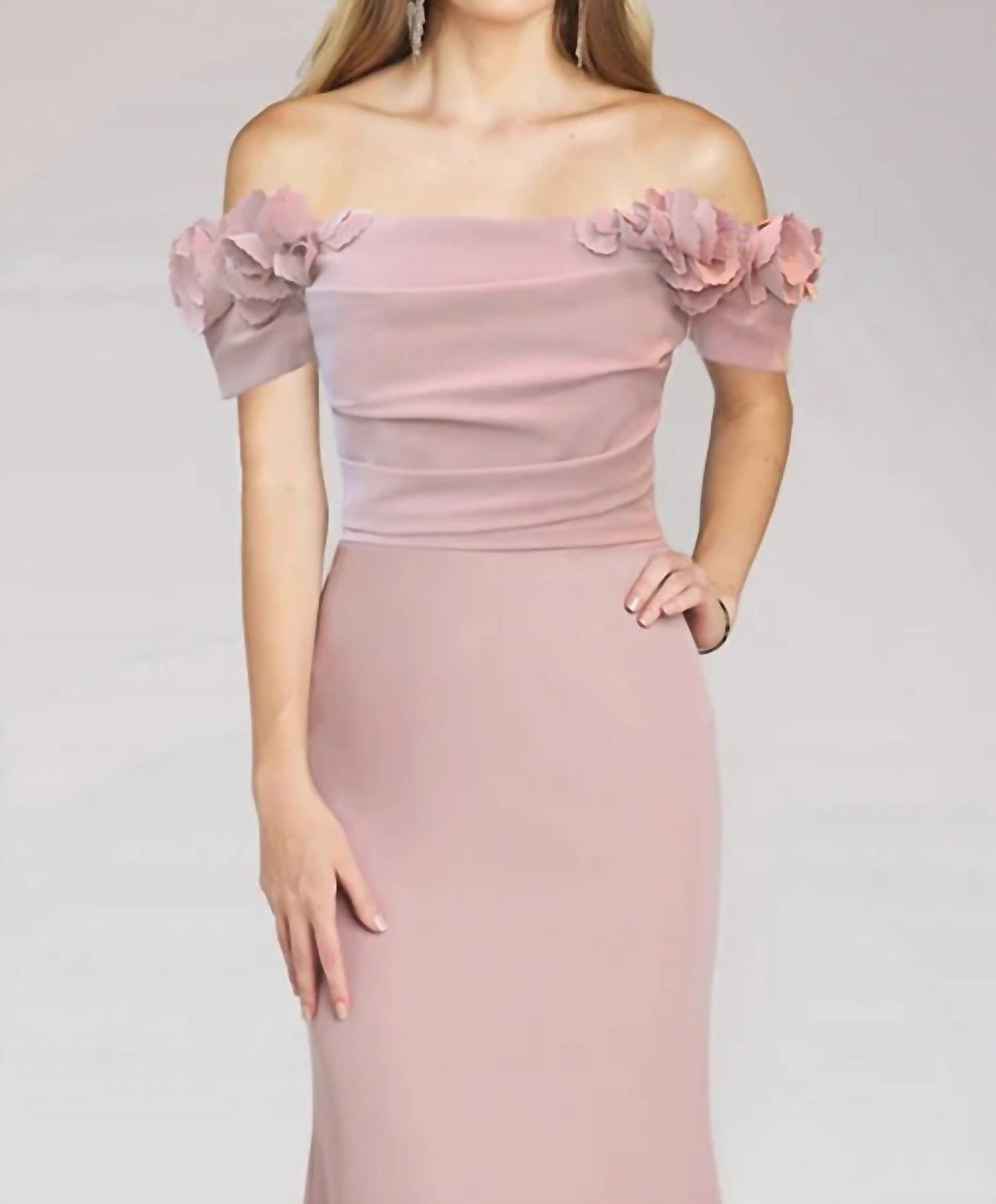Gia Franco - Off Shoulder Floral Applique Evening Dress