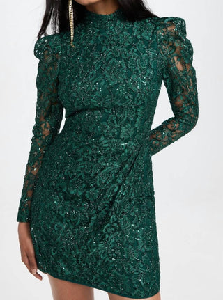 Black Halo - Santorini Lace Sequin Long Sleeve Mini Dress