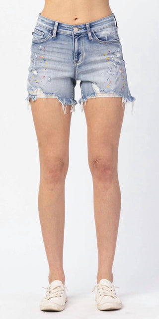 Judy Blue - Rainbow Paint Splash Short