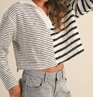Miou Muse - V-Neck Contrast Striped Top